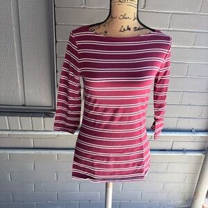 Merona Burgundy and White Striped Top